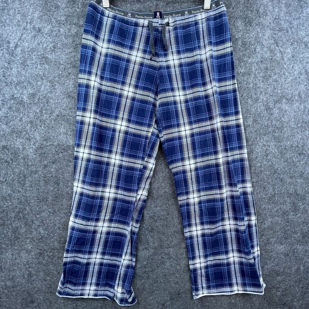 Psycho Bunny Lounge Pants Mens Small Blue Flannel Pajama Sleepwear‎ Stretch